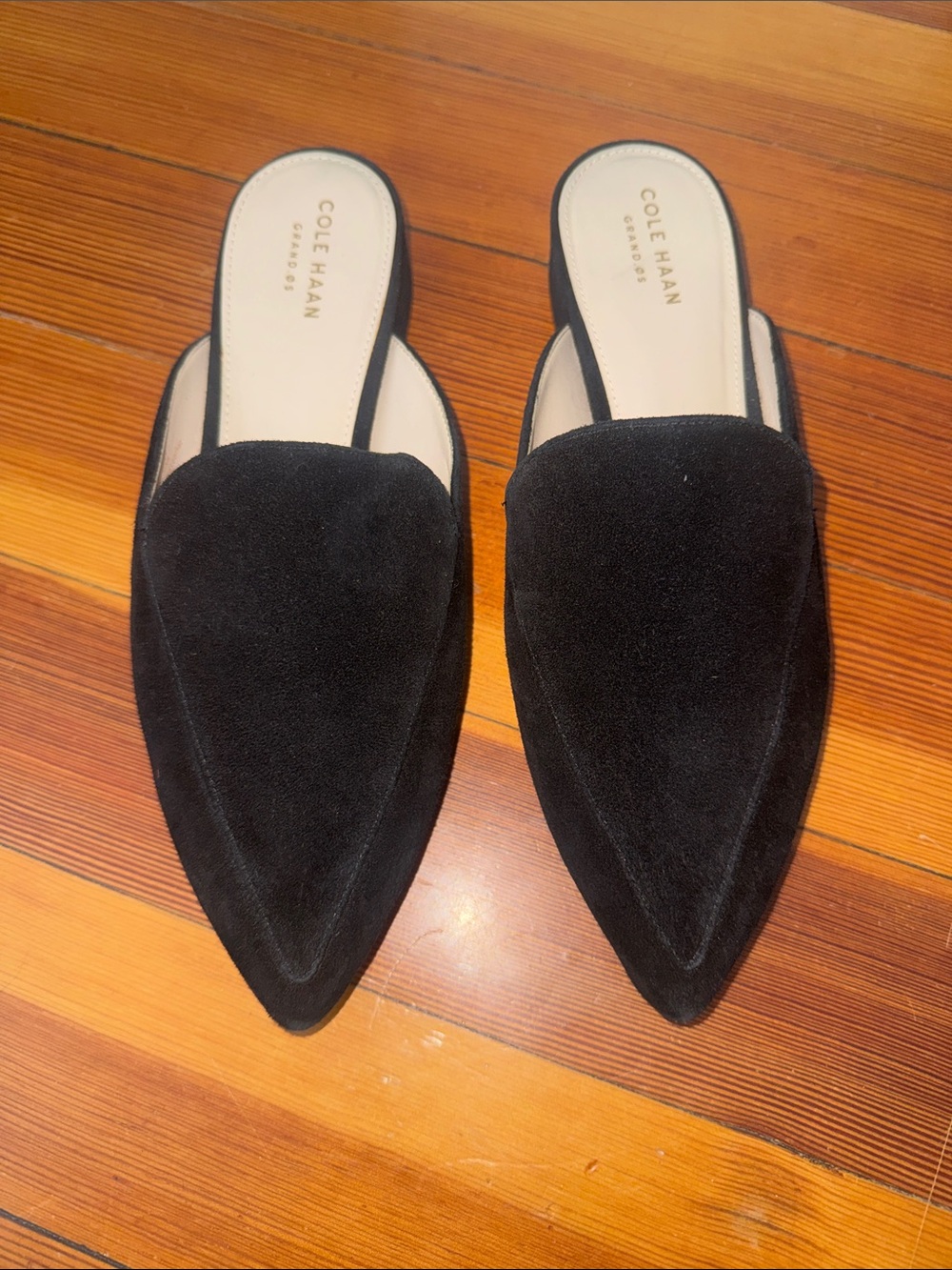 Cole Haan Black Suede Pointed Slip-On Mules